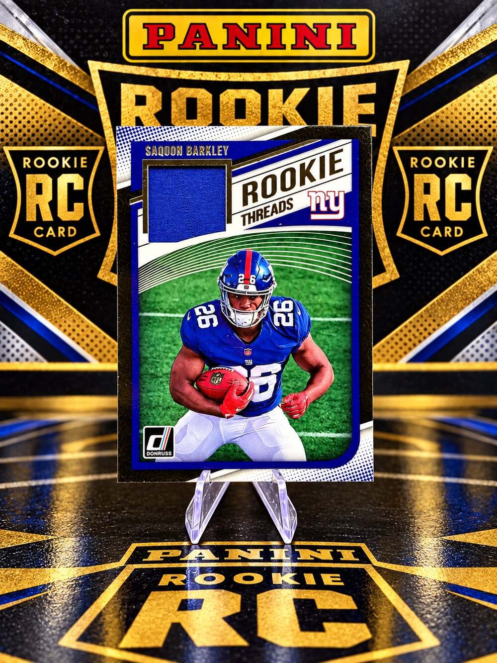 Saquon Barkley ROOKIE Threads Relic Card 2018 Panini Donruss Giants Eagles RARE!